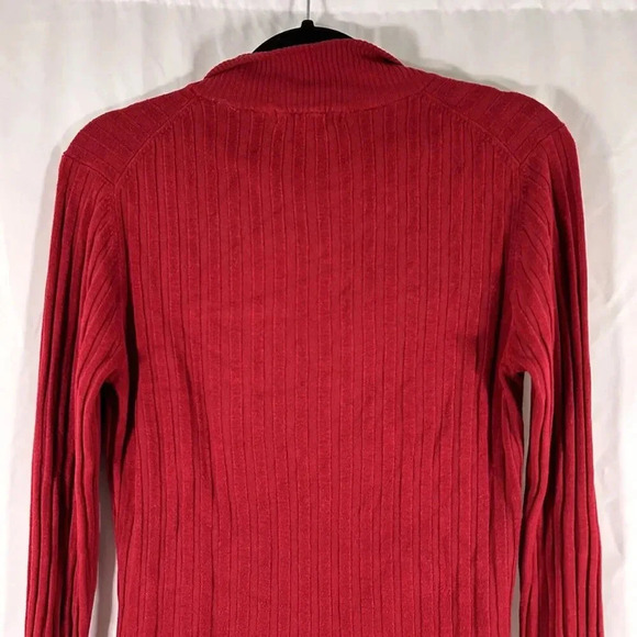 BCBG Maxazria Sweater Women's Large Solid Red Ribbed Full Zip Long Sleeve - Picture 7 of 8